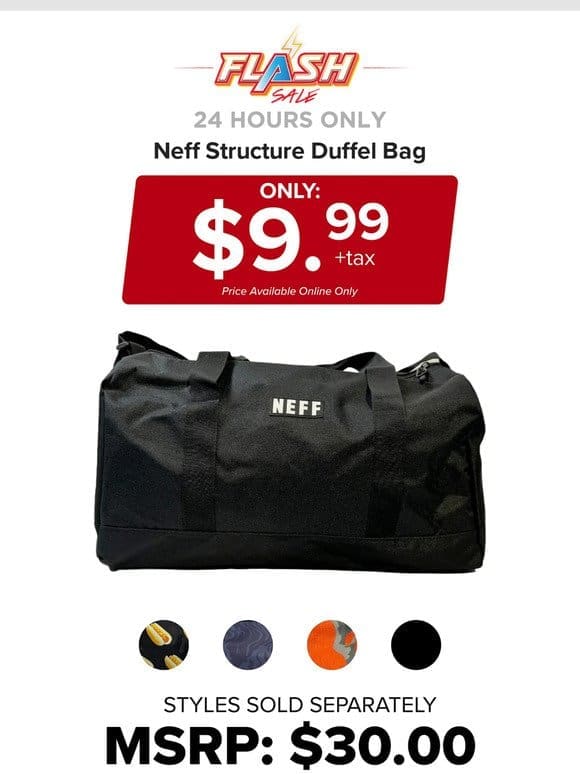 24 HOURS ONLY | NEFF DUFFEL BAG | FLASH SALE