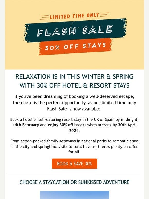 30% Off Flash Sale on Hotel and Resort Breaks for a Limited-Time Only!  ️