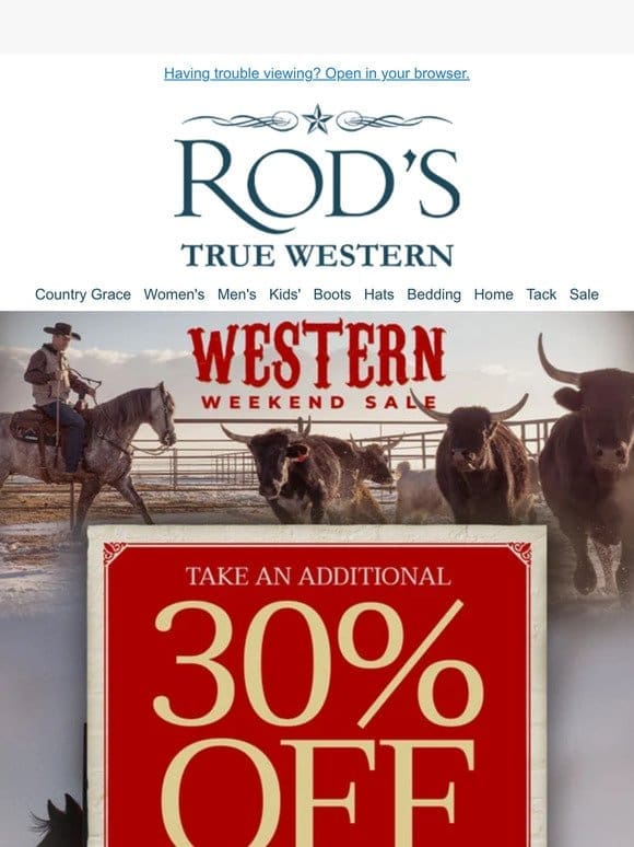 30% Off Sale & Clearance! Don’t Miss the Western Weekend Sale