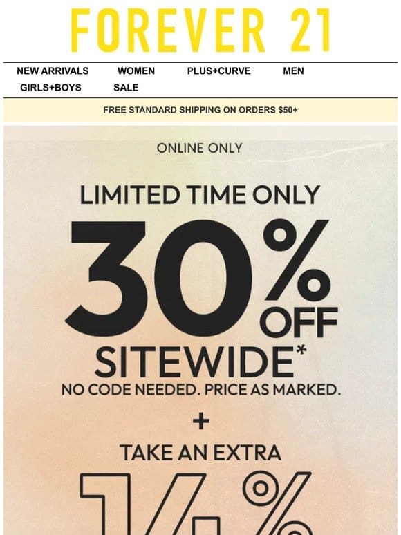 30% Off Sitewide + Extra 14% Off $75