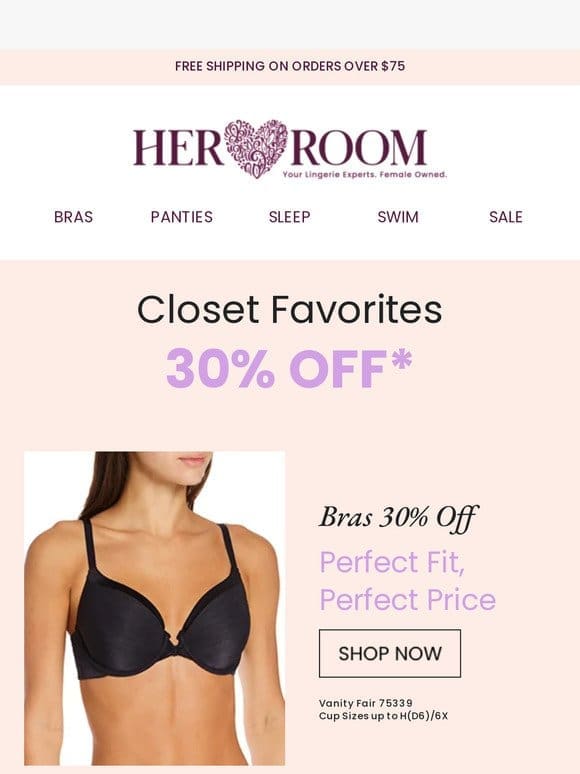 30% Off Vanity Fair， Bali， Warner’s & more!