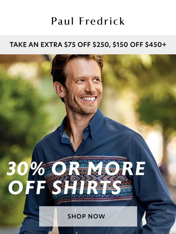30% off non-iron & casual shirts