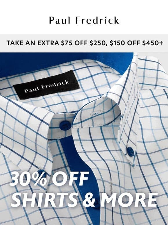 30% off non-iron shirts， sweaters & more