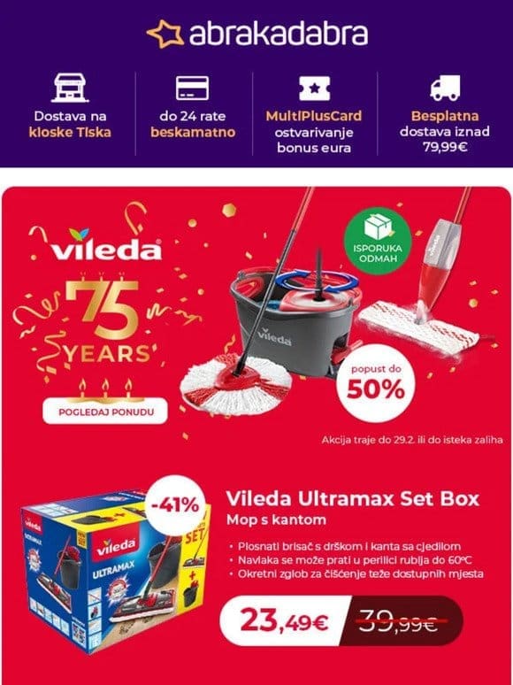 50% popusta na Vileda 1.2. Spray Max mop   Ceresit STOP vlazi samo 12，39 €