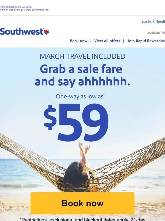 $59 sale fares for a feel-good vacay.