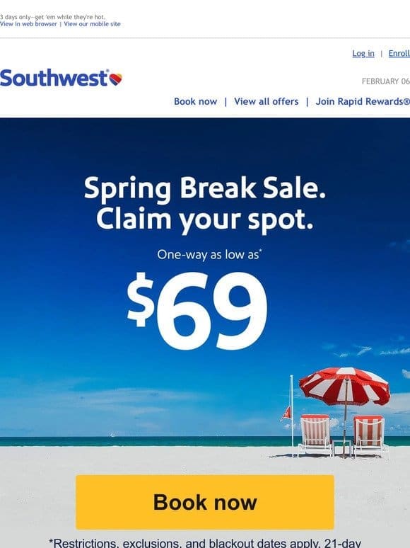 $69 Spring Break Sale fares