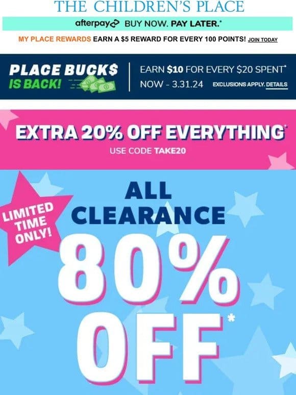 80% off ALL CLEARANCE | No exclusions (use code TAKE20)