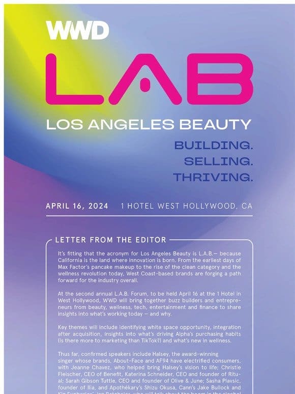 A Letter from Jenny B. Fine， WWD LA Beauty Forum