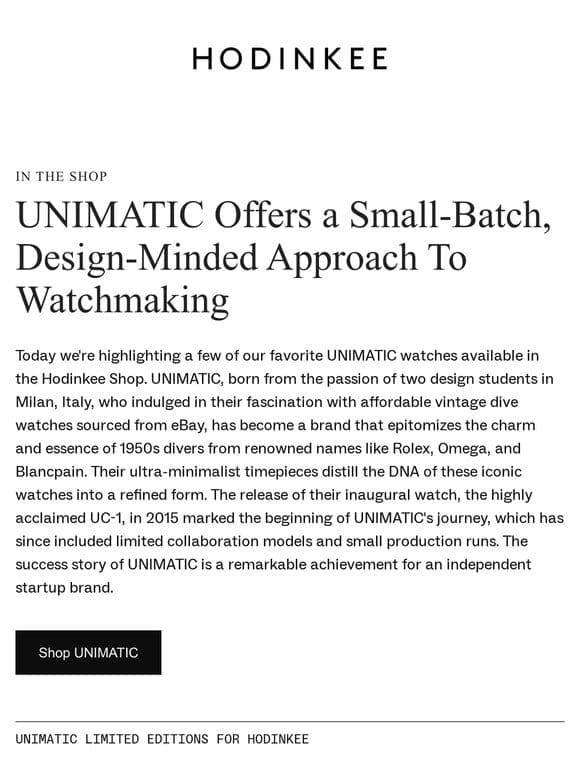 A Spotlight On UNIMATIC Watches