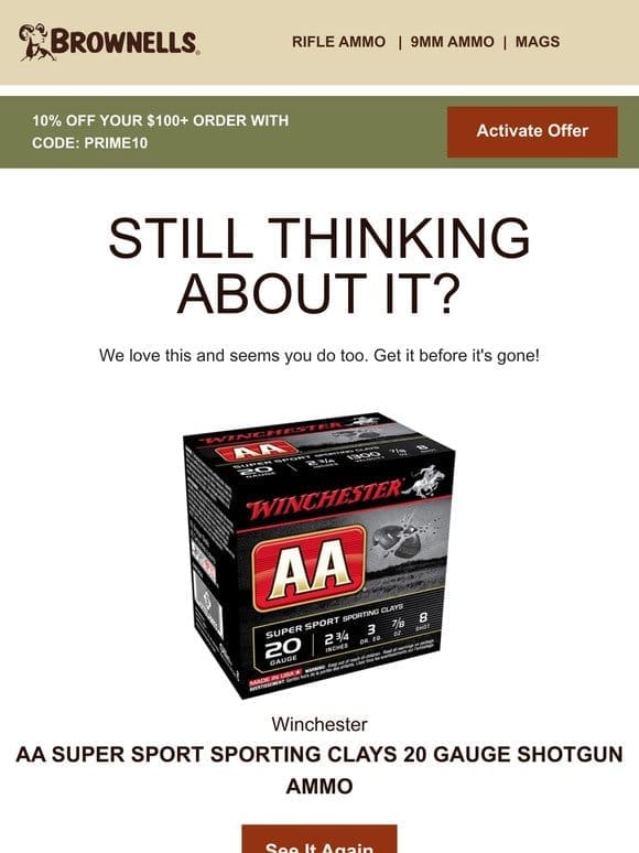 Are you still interested in the AA SUPER SPORT SPORTING CLAYS 20 GAUGE SHOTGUN AMMO?