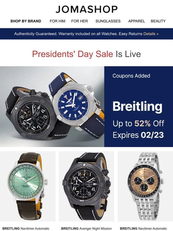 BREITLING • NICHE FRAGRANCES • BELL & ROSS ��� ORIENT • COACH • & MORE