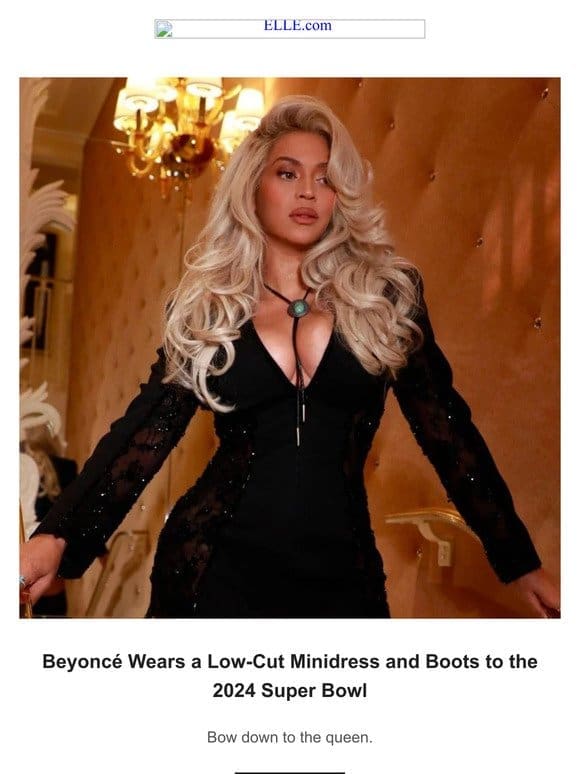 Beyoncé Wears a Low-Cut Minidress and Boots to the 2024 Super Bowl