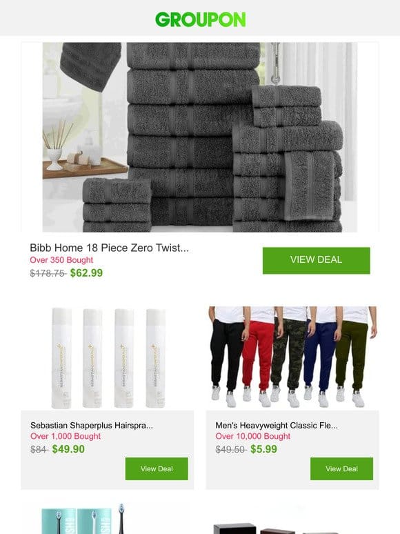 Bibb Home 18 Piece Zero Twist Egyptian Cotton Towel Set and More