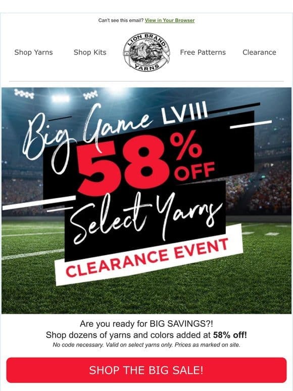 Big Game Day! 58% Off Clearance