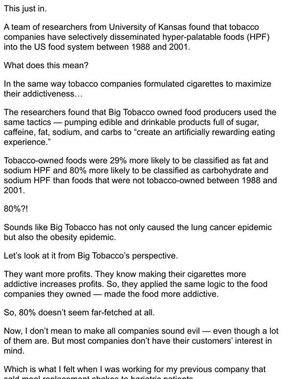 Big Tobacco = obesity