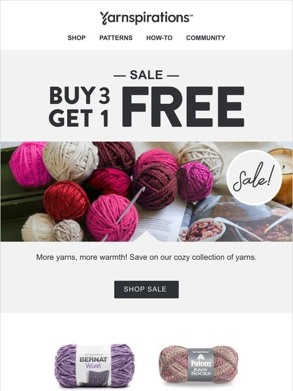 Buy 3 yarns， get 1 free!