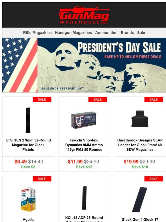 Come Check Out Our Presidents Day Sale! | ETS Glock 32rd Magazine for $6.49