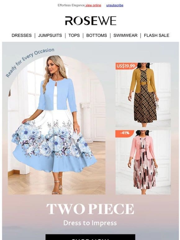 ELEGANT TWO PIECE: Big Discounts Extended!