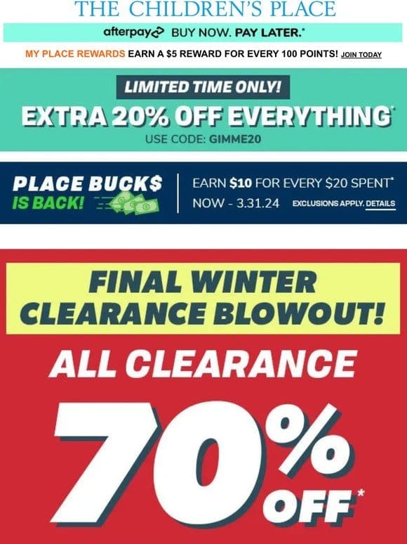 ENDS SOON: Take an Additional 20% OFF 70% OFF Clearance!