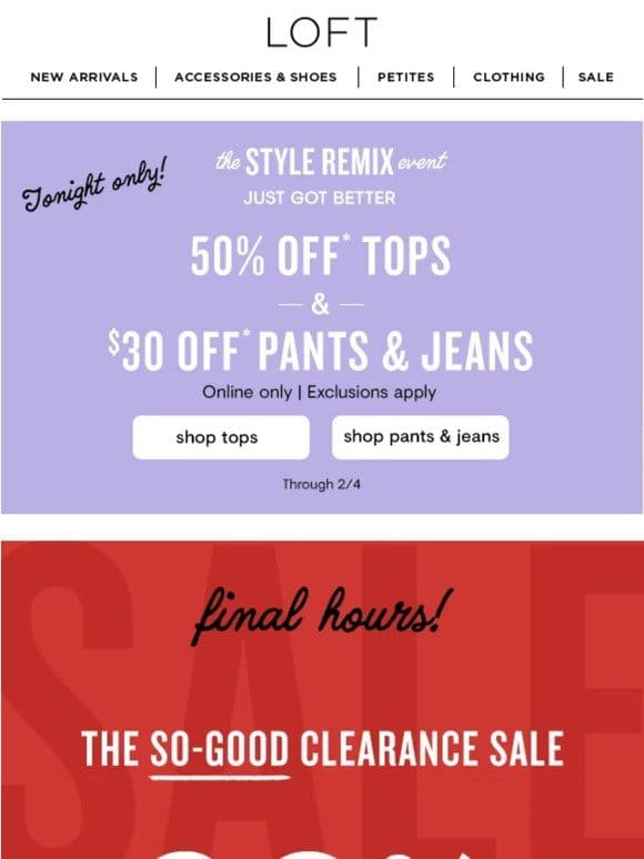 ENDS TONIGHT: 50% off tops!