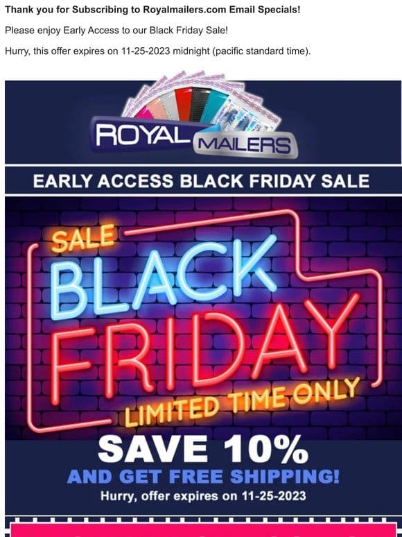 Early Access Black Friday Sale is on NOW at Royalmailers.com – Save 10% with Free Shipping!