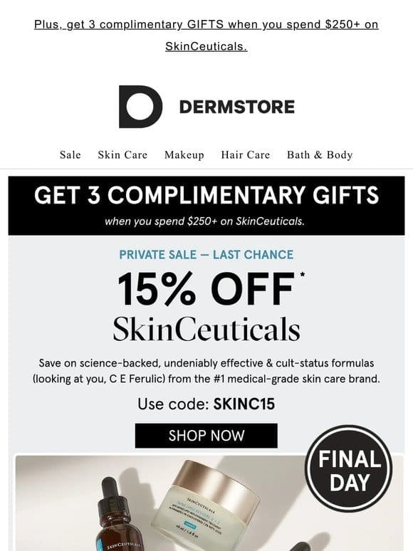 Ends tonight: 15% off standout formulas from SkinCeuticals