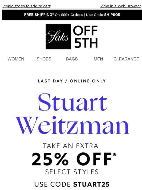 Ends tonight: Extra 25% OFF Stuart Weitzman