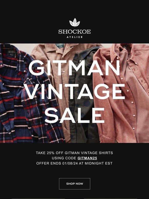 Enjoy 25% off Gitman Vintage shirts!