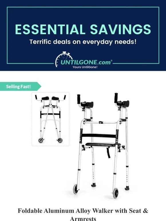 Essential Savings – 45% OFF Foldable Aluminum Alloy Walker with Seat & Armrests