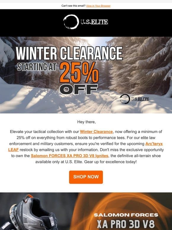 Exclusive Offers: 25% Off Winter Clearance & Premium Tactical Gear