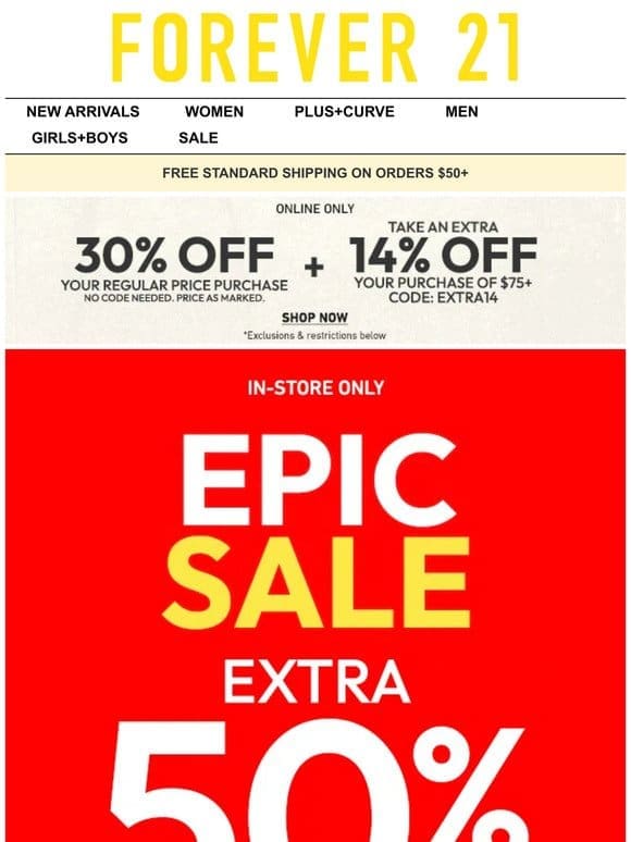Extra 50% Off Sale In-Store