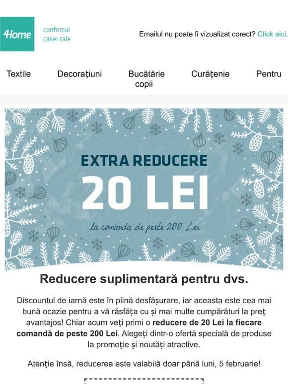 Extra reducere de 20 Lei la comanda dvs. este valabilă numai până luni! Nu ratați reducerile de până la 77 %!