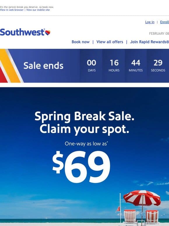 FINAL DAY: $69 Spring Break Sale.