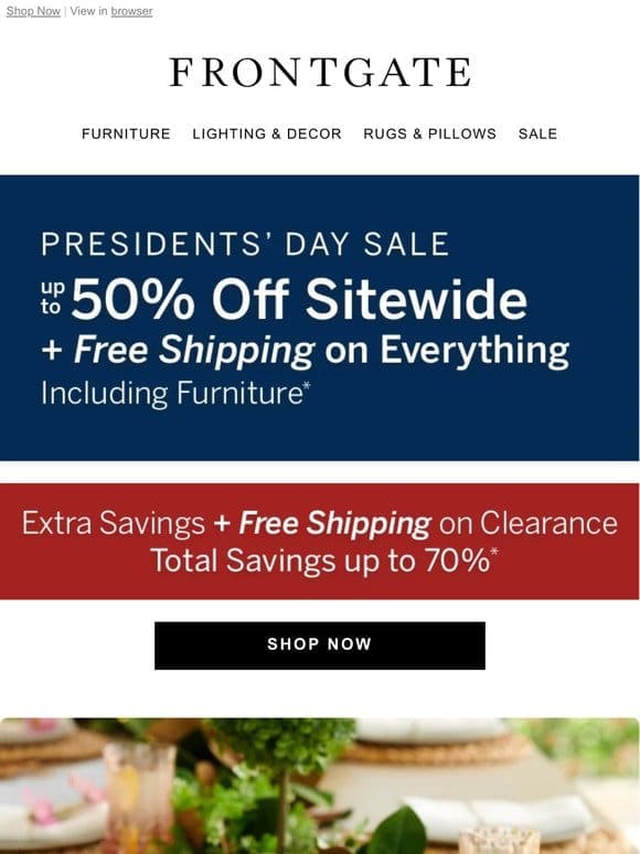 Final Day for up to 50% off sitewide + FREE shipping on everything， including furniture.