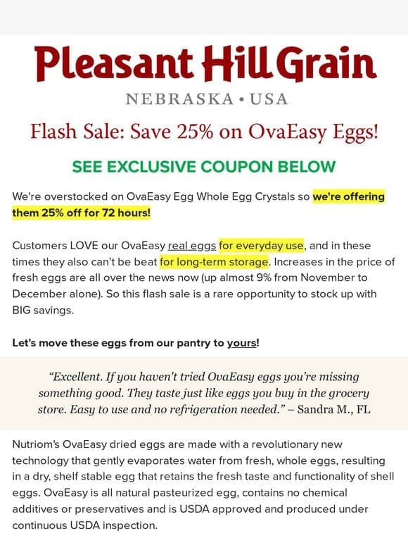 Flash Sale on OvaEasy Whole Egg Crystals! — PHG Newsletter
