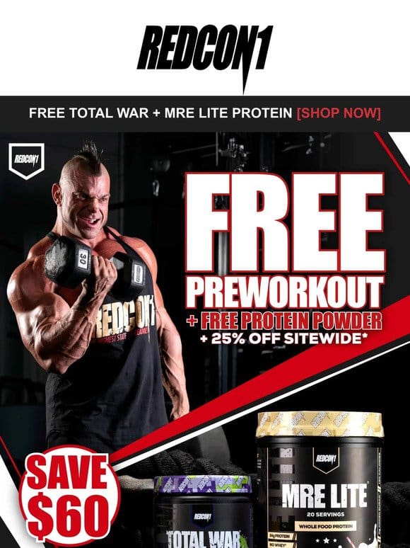 [Free $60 Bundle]  REDCON1’s #1 Preworkout & Protein Powder