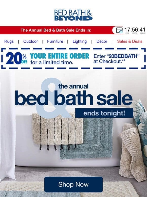 Get 20% Off the Annual Bed & Bath Sale – Ends TONIGHT