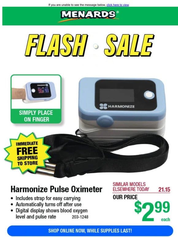 Harmonize Pulse Oximeter ONLY $2.99!