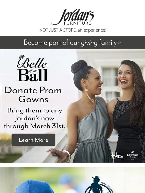 Hi， Donate prom gowns & baseball gear to help kids.