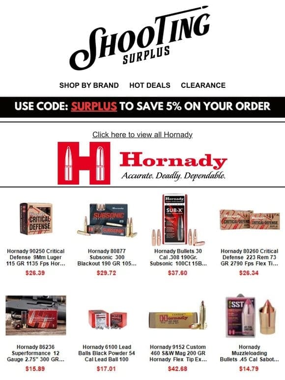 Hornady Deals， Top Selling Ammo， Bullets & Reloading