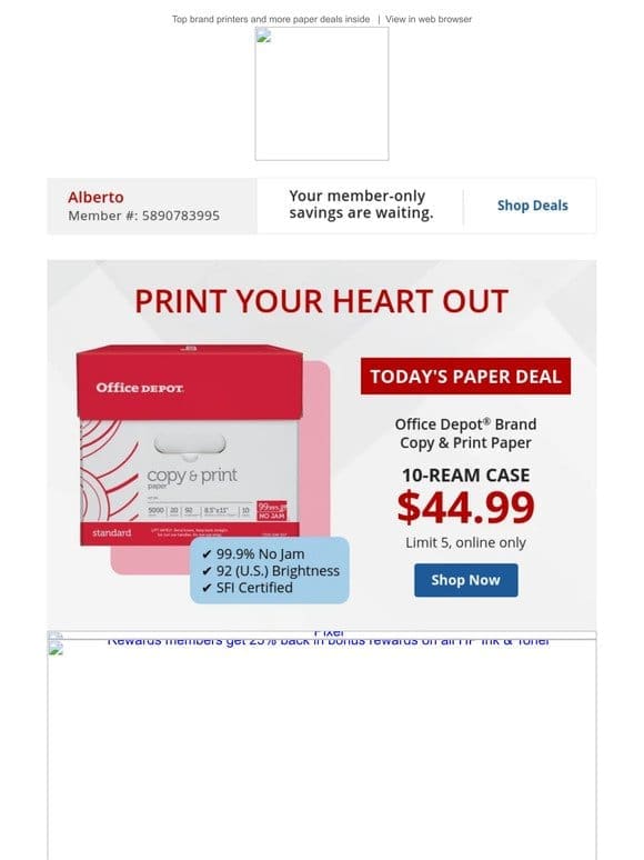 Hot paper deal  : $44.99 Office Depot® Brand 10-ream case paper