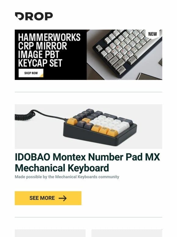 IDOBAO Montex Number Pad MX Mechanical Keyboard， Drop CSTM65 Mechanical Keyboard， Uncommon Carry RGB Tube Clock and more…