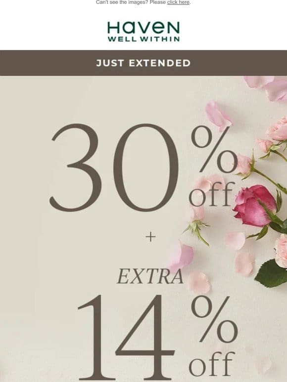 JUST EXTENDED: 30% + Extra 14% Off Select Styles