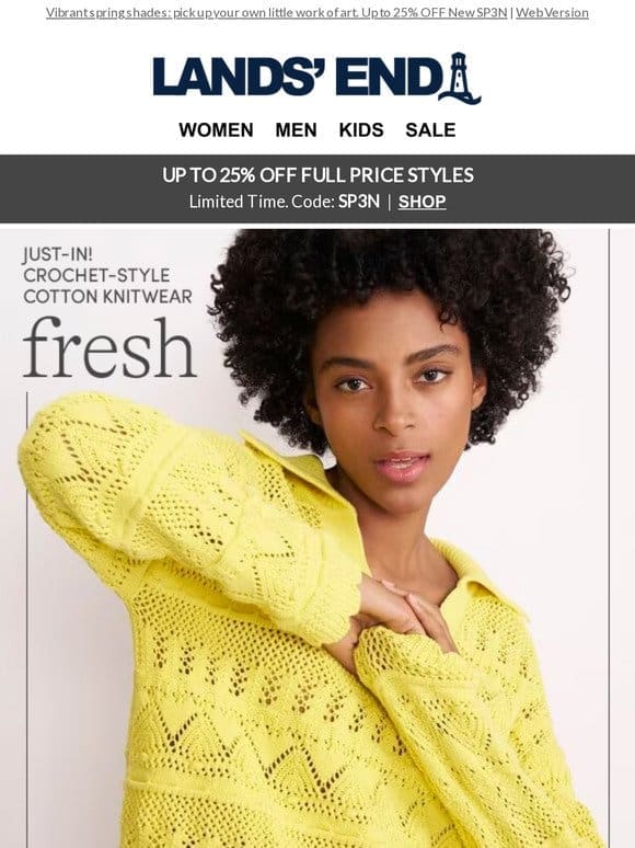 JUST-IN! Crochet-Style Cotton Knitwear
