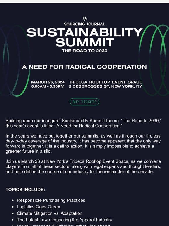 Join SJ’s 3rd Annual Sustainability Summit， March 26