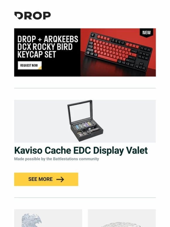 Kaviso Cache EDC Display Valet， Moon Key Mysterious Phoenix Artisan Keycap， OE Audio 2DualCPS Silver IEM Cable and more…