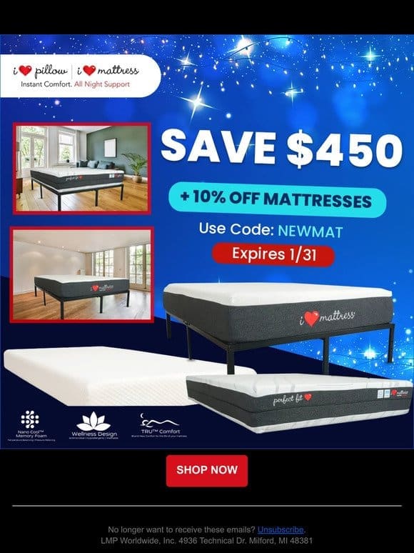 LAST CHANCE TO SAVE $450 & 10% ON A NEW MATTRESS