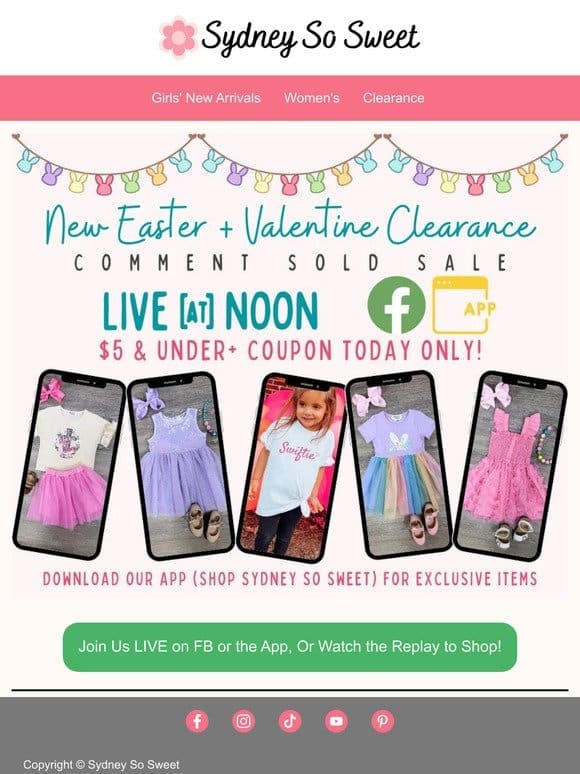 LIVE at Noon – New Easter + $5 Clearance!   –>