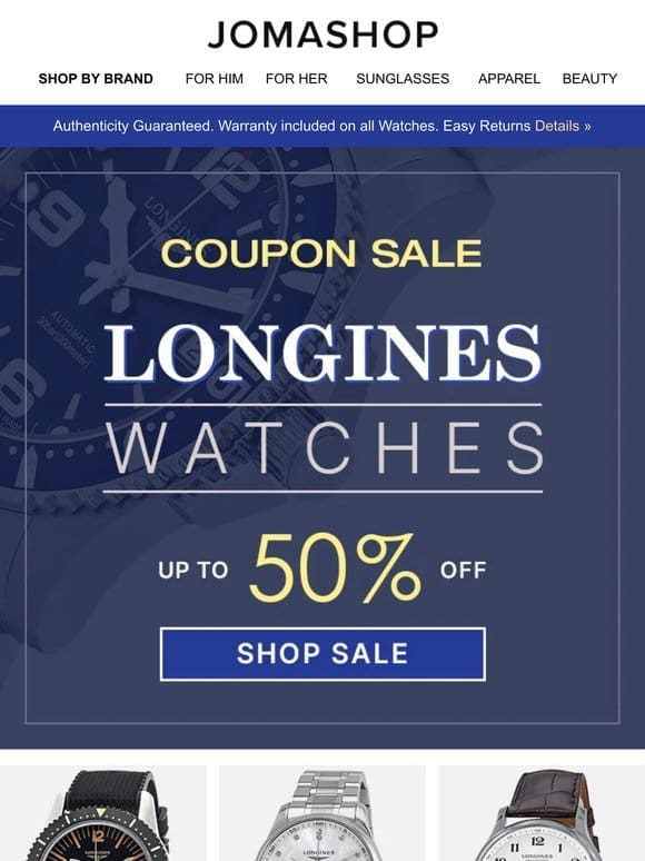 LONGINES COUPONS: Just Added (Up To 50% OFF)