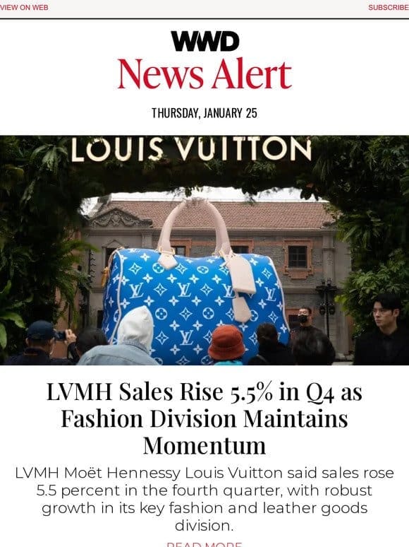 LVMH Sales Rise 5.5% in Q4 as Fashion Division Maintains Momentum